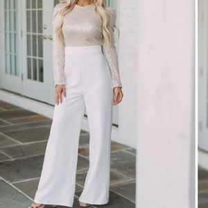 NWT - Sequin Bridal Puff Sleeve Jumpsuit